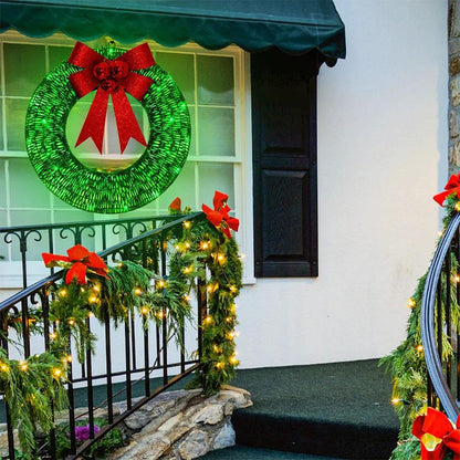 Mandotos Christmas Wreath 50cm Luminous LED Metal Garland Bowknot Front Door Hanging - MANDOTOS