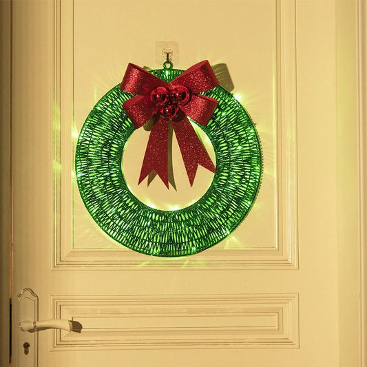 Mandotos Christmas Wreath 50cm Luminous LED Metal Garland Bowknot Front Door Hanging - MANDOTOS
