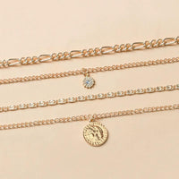 Mandotos Chunky Gold Layered Necklace With Coin Pendant And Sun Charm For Women - MANDOTOS