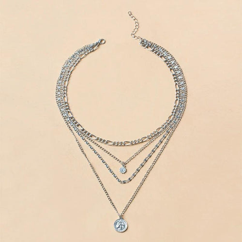 Mandotos Chunky Gold Layered Necklace With Coin Pendant And Sun Charm For Women - MANDOTOS