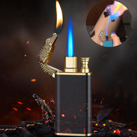 Mandotos Creative Blue Flame Lighter Dolphin Dragon Tiger Metal Windproof Double Flame Refillable - MANDOTOS