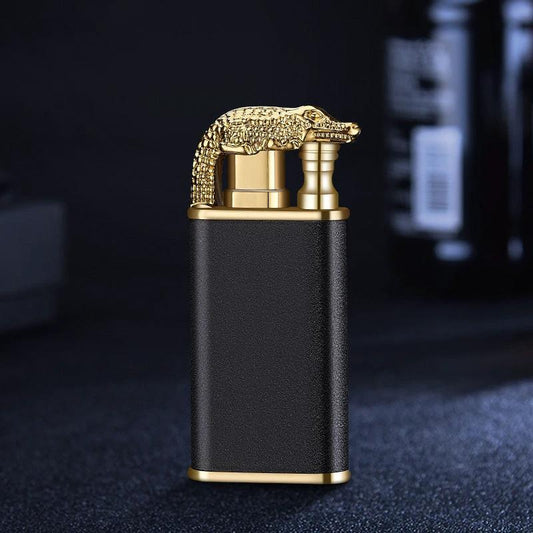 Mandotos Blue Flame Lighter with dolphin, dragon, tiger designs, metal windproof double flame, refillable, creative and stylish.