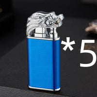 Mandotos Creative Blue Flame Lighter Dolphin Dragon Tiger Metal Windproof Double Flame Refillable - MANDOTOS