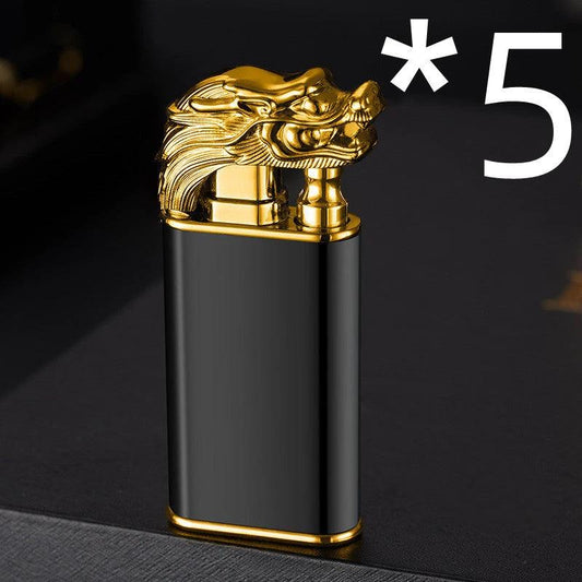 Mandotos blue flame lighter with dolphin, dragon, and tiger designs, metal windproof double flame, refillable and creative.