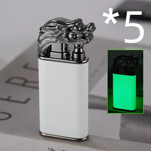 Mandotos Creative Blue Flame Lighter with dolphin, dragon, tiger designs, windproof double flame, metal refillable lighter.