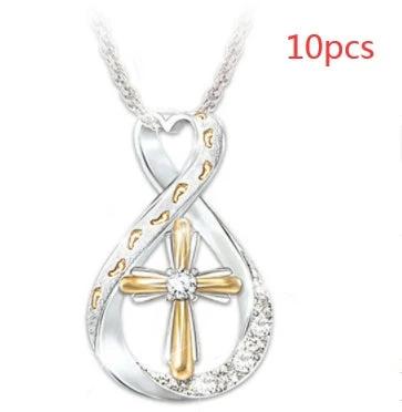 Mandotos Cross Footprint Diamond Pendant Two Tone Necklace - MANDOTOS