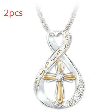 Mandotos Cross Footprint Diamond Pendant Two Tone Necklace - MANDOTOS