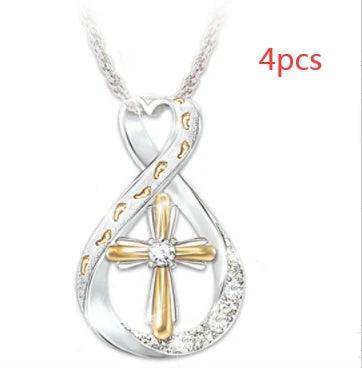 Mandotos Cross Footprint Diamond Pendant Two Tone Necklace - MANDOTOS