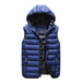 MANDOTOS Down Cotton Vest Jacket With Velvet Warmth Sleeveless Puffer Vest Blue Hooded Winter Outerwear - MANDOTOS