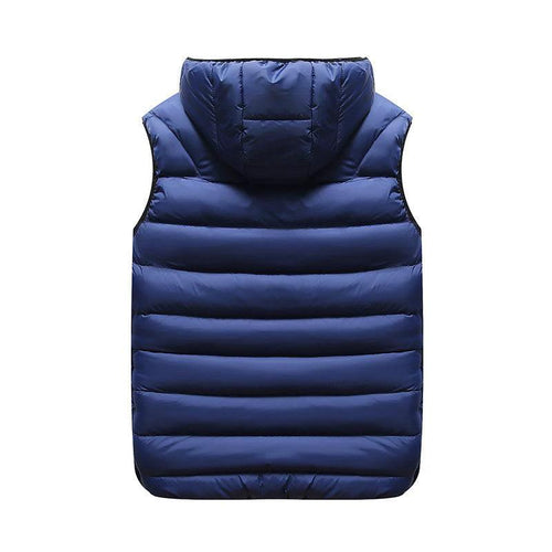MANDOTOS Down Cotton Vest Jacket With Velvet Warmth Sleeveless Puffer Vest Blue Hooded Winter Outerwear - MANDOTOS