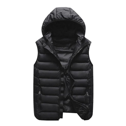 MANDOTOS Down Cotton Vest Jacket With Velvet Warmth Sleeveless Puffer Vest Blue Hooded Winter Outerwear - MANDOTOS