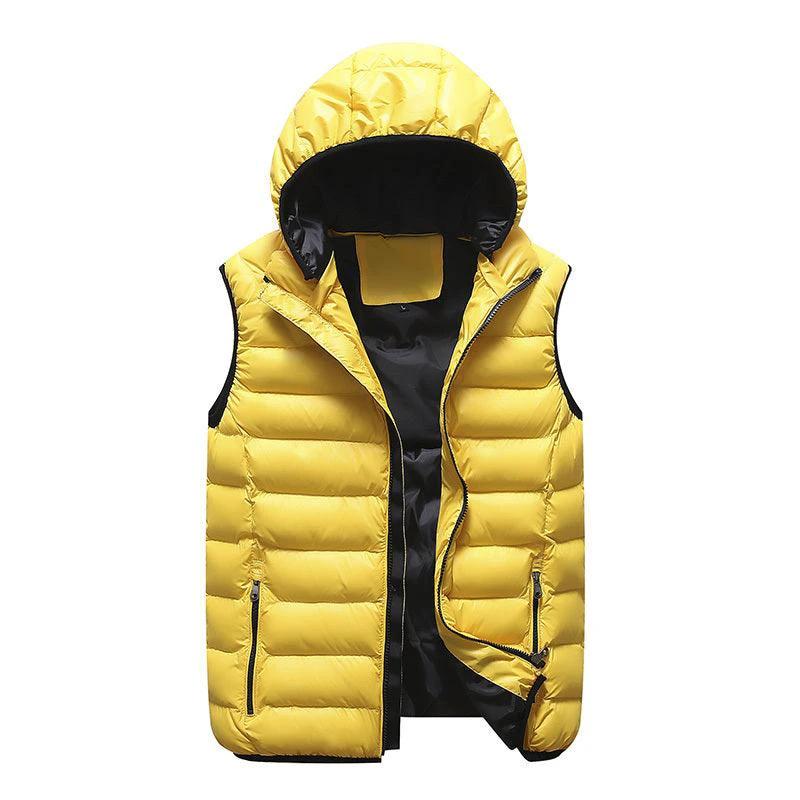 MANDOTOS Down Cotton Vest Jacket With Velvet Warmth Sleeveless Puffer Vest Blue Hooded Winter Outerwear - MANDOTOS