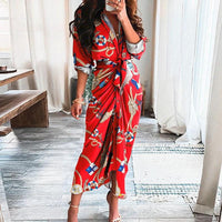 Mandotos European And American Print Long Sleeve Laceup Button Front Shirt Dress - MANDOTOS