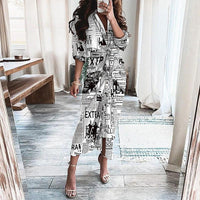 Mandotos European And American Print Long Sleeve Laceup Button Front Shirt Dress - MANDOTOS