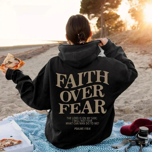 Mandotos Faith Over Fear Christian Hoodie Unisex Brown Bible Verse Psalms 118 Verse 6 - MANDOTOS