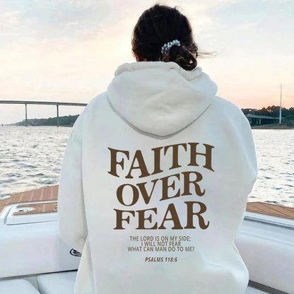 Mandotos Faith Over Fear Christian Hoodie Unisex Brown Bible Verse Psalms 118 Verse 6 - MANDOTOS
