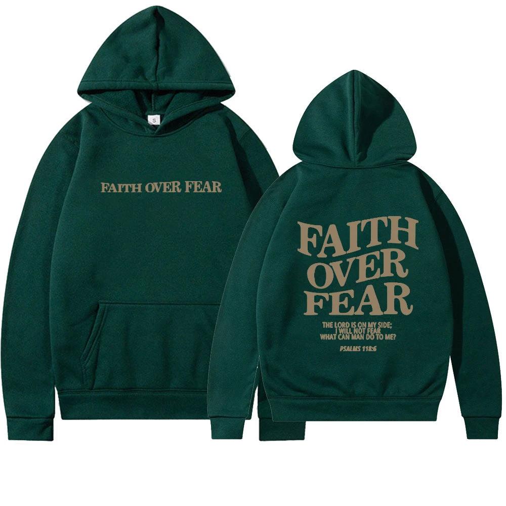 Mandotos Faith Over Fear Christian Hoodie Unisex Brown Bible Verse Psalms 118 Verse 6 - MANDOTOS