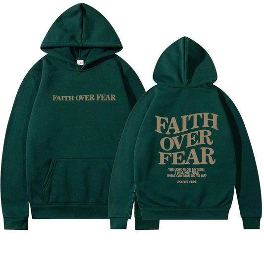 Mandotos Faith Over Fear Christian Hoodie Unisex Brown Bible Verse Psalms 118 Verse 6 - MANDOTOS