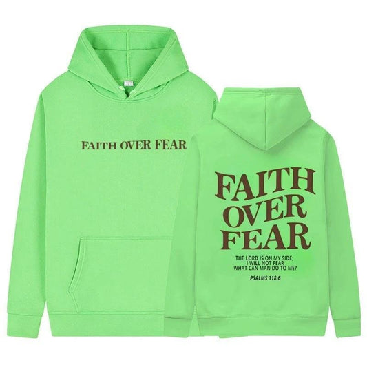 Mandotos Faith Over Fear Christian Hoodie Unisex Brown Bible Verse Psalms 118 Verse 6 - MANDOTOS