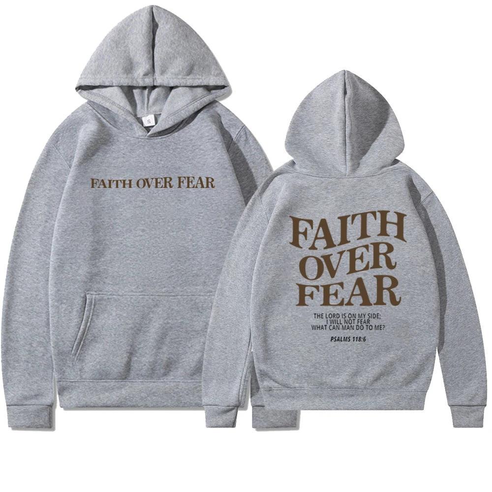 Mandotos Faith Over Fear Christian Hoodie Unisex Brown Bible Verse Psalms 118 Verse 6 - MANDOTOS
