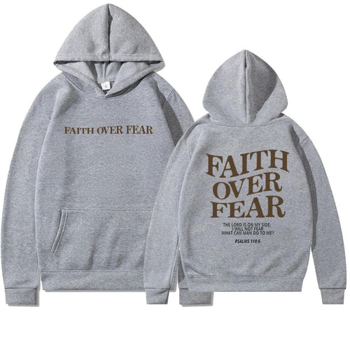 Mandotos Faith Over Fear Christian Hoodie Unisex Brown Bible Verse Psalms 118 Verse 6 - MANDOTOS