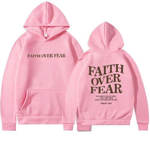 Mandotos Faith Over Fear Christian Hoodie Unisex Brown Bible Verse Psalms 118 Verse 6 - MANDOTOS