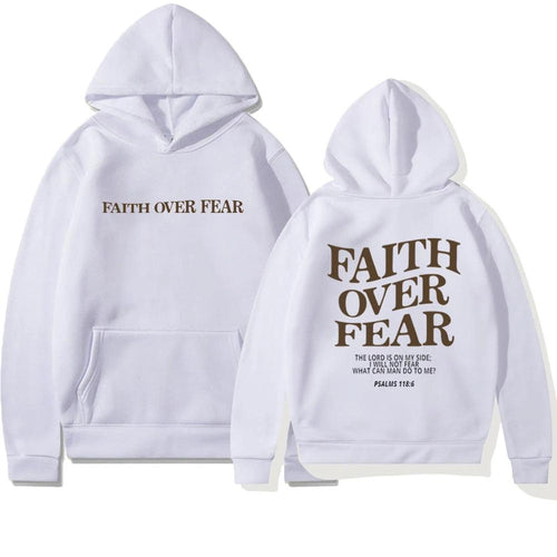 Mandotos Faith Over Fear Christian Hoodie Unisex Brown Bible Verse Psalms 118 Verse 6 - MANDOTOS