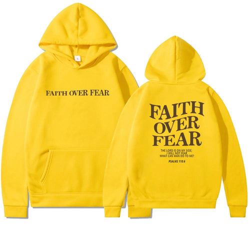Mandotos Faith Over Fear Christian Hoodie Unisex Brown Bible Verse Psalms 118 Verse 6 - MANDOTOS