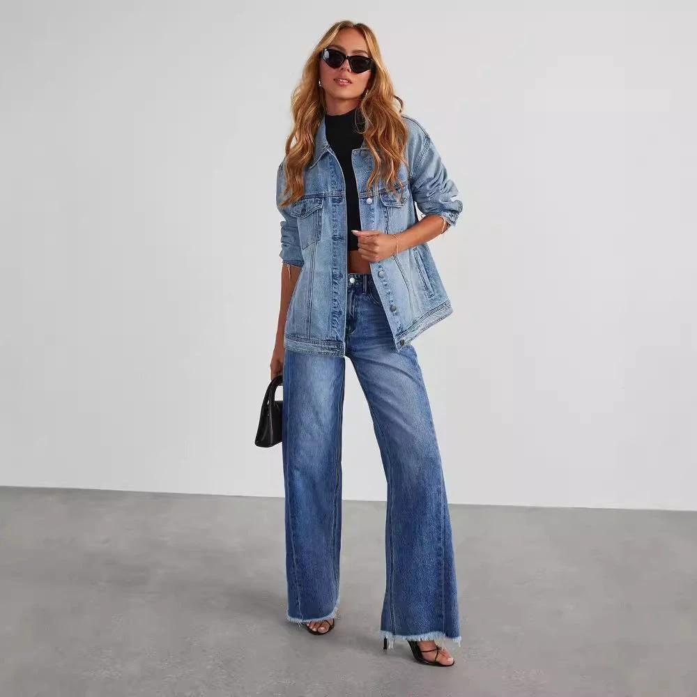 Mandotos Fashion High Waist Jeans With Pockets Slim Fit Straight Wide Leg Denim Pants - MANDOTOS
