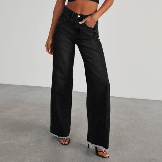 Mandotos Fashion High Waist Jeans With Pockets Slim Fit Straight Wide Leg Denim Pants - MANDOTOS