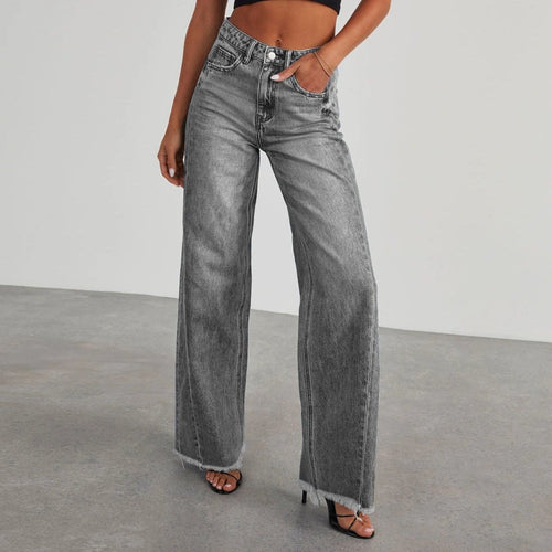 Mandotos Fashion High Waist Jeans With Pockets Slim Fit Straight Wide Leg Denim Pants - MANDOTOS