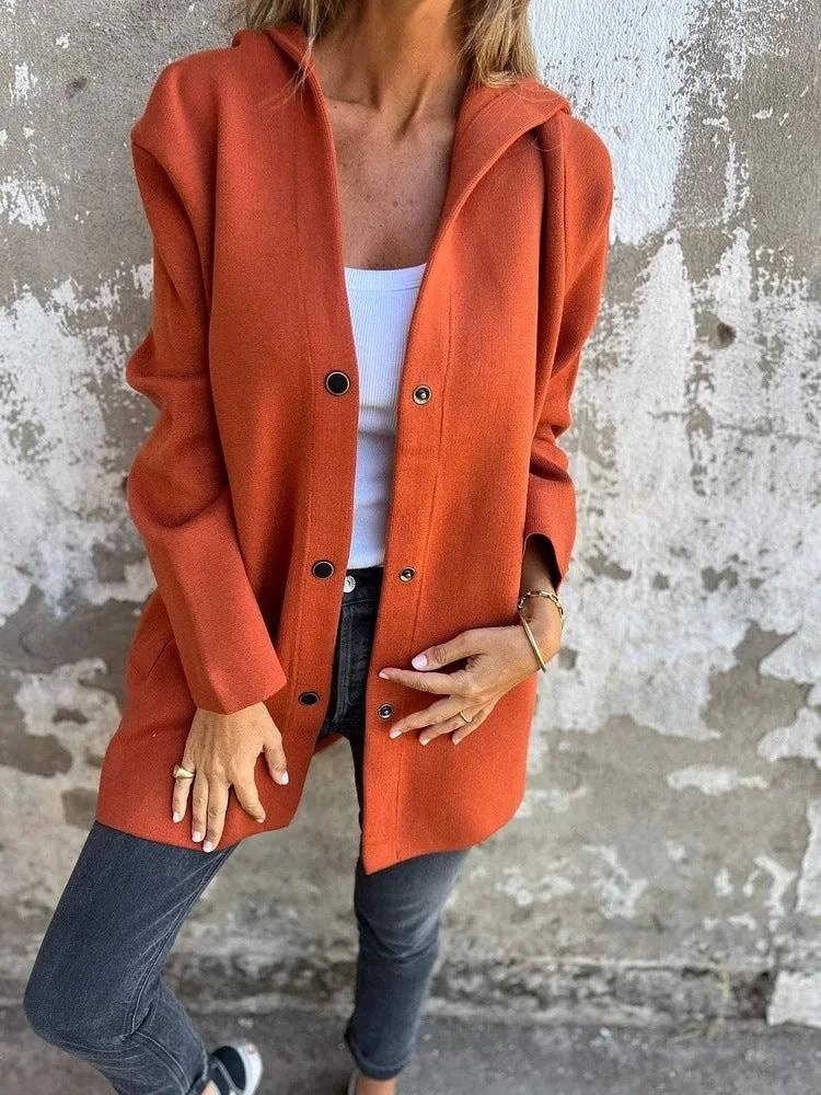 MANDOTOS Hooded Cardigan Single-Breasted Loose Red Jacket - MANDOTOS