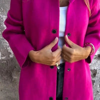 Red MANDOTOS hooded cardigan, single-breasted loose fit jacket with a casual style and cozy design.