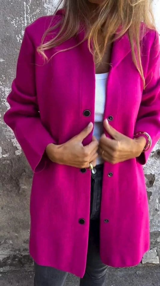 Red MANDOTOS hooded cardigan, single-breasted loose fit jacket with a casual style and cozy design.