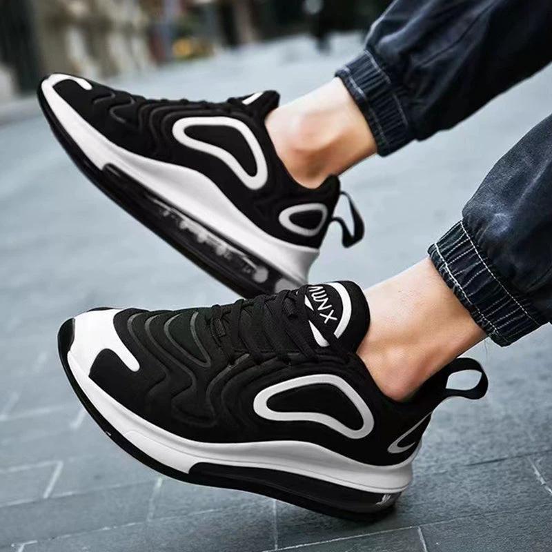 Mandotos Men Casual Air Cushion Black Shoes Outdoor Breathable Lace Up Sneakers Running Sports - MANDOTOS