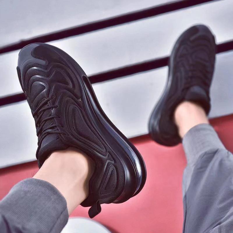 Mandotos Men Casual Air Cushion Black Shoes Outdoor Breathable Lace Up Sneakers Running Sports - MANDOTOS