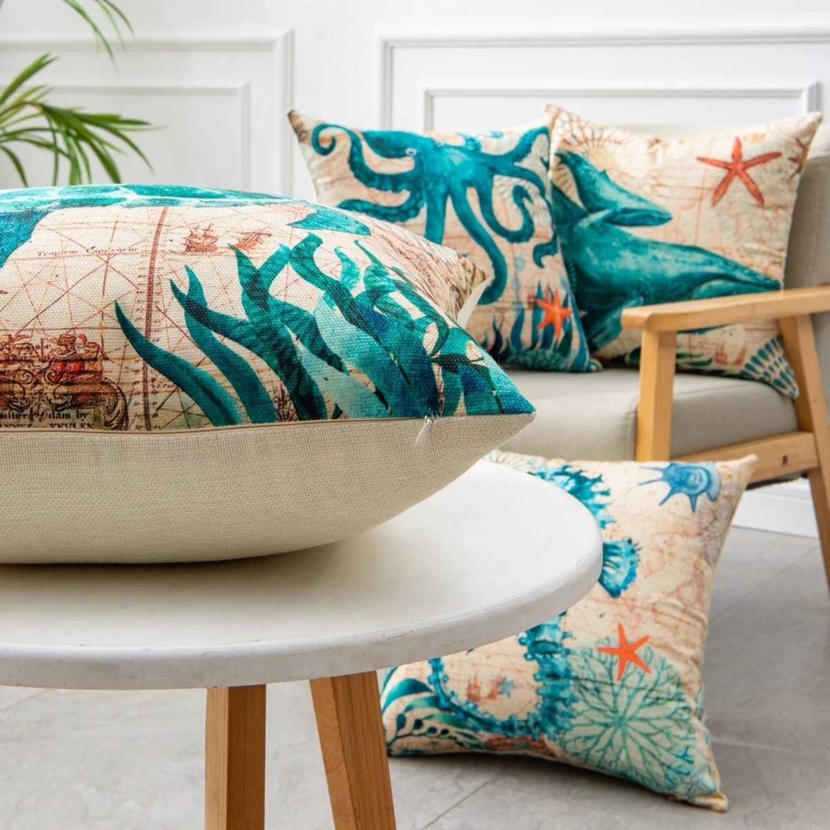 Mandotos Sea Turtle Printed Cushion Covers Linen Throw Pillow Cases For Home Decor Sofa Chair - MANDOTOS