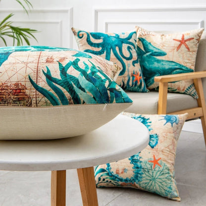 Mandotos Sea Turtle Printed Cushion Covers Linen Throw Pillow Cases For Home Decor Sofa Chair - MANDOTOS