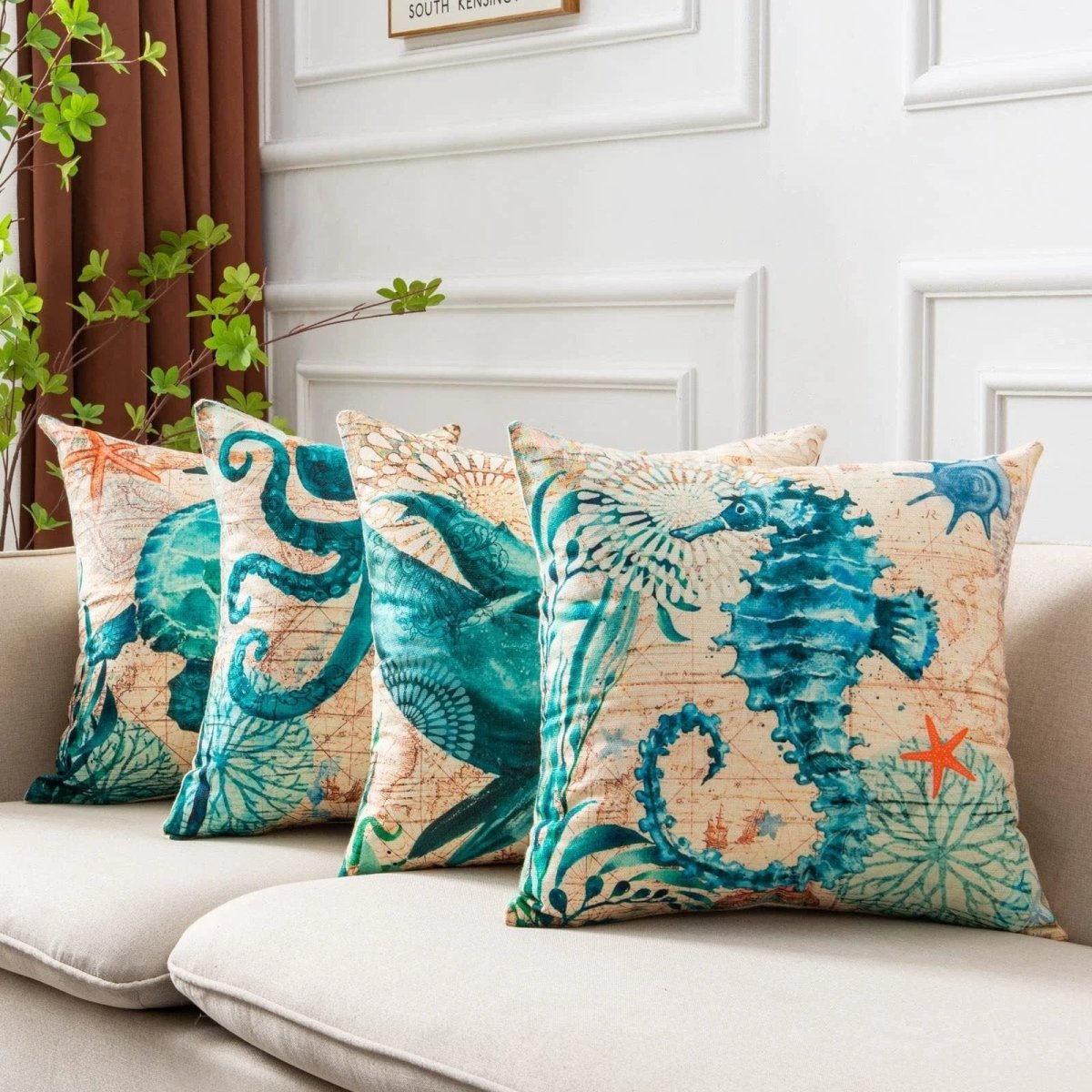 Mandotos Sea Turtle Printed Cushion Covers Linen Throw Pillow Cases For Home Decor Sofa Chair - MANDOTOS