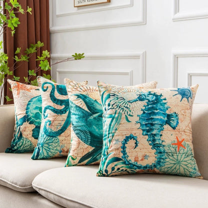 Mandotos Sea Turtle Printed Cushion Covers Linen Throw Pillow Cases For Home Decor Sofa Chair - MANDOTOS