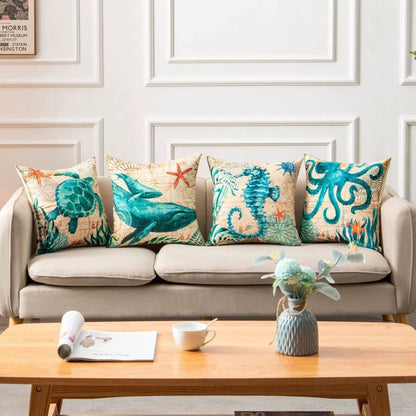 Mandotos Sea Turtle Printed Cushion Covers Linen Throw Pillow Cases For Home Decor Sofa Chair - MANDOTOS