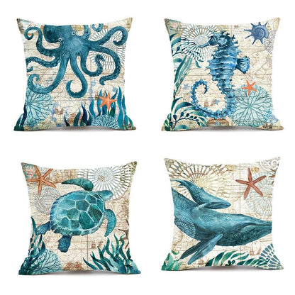 Mandotos Sea Turtle Printed Cushion Covers Linen Throw Pillow Cases For Home Decor Sofa Chair - MANDOTOS