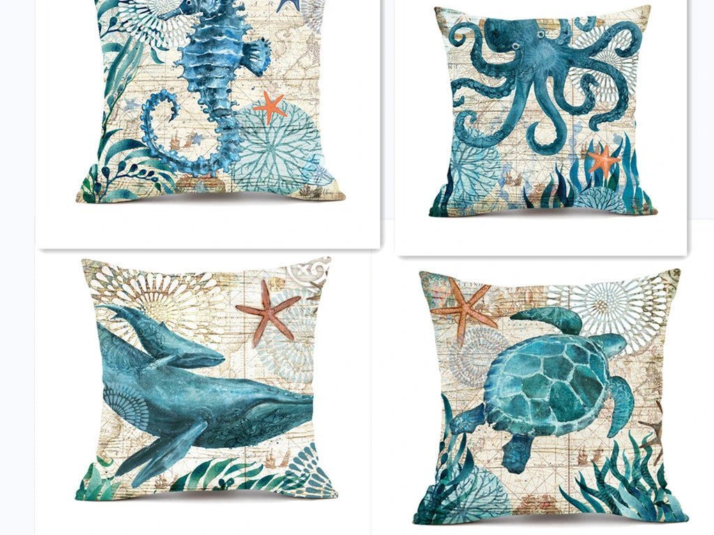 Mandotos Sea Turtle Printed Cushion Covers Linen Throw Pillow Cases For Home Decor Sofa Chair - MANDOTOS