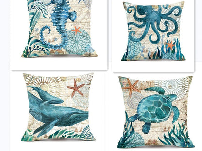Mandotos Sea Turtle Printed Cushion Covers Linen Throw Pillow Cases For Home Decor Sofa Chair - MANDOTOS
