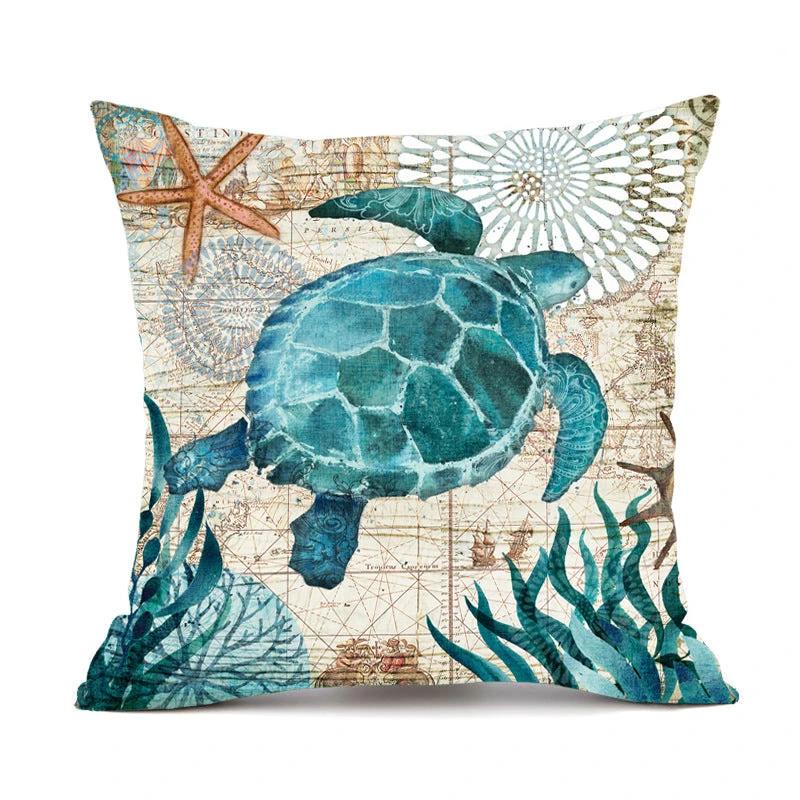 Mandotos Sea Turtle Printed Cushion Covers Linen Throw Pillow Cases For Home Decor Sofa Chair - MANDOTOS