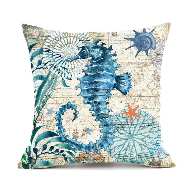 Mandotos Sea Turtle Printed Cushion Covers Linen Throw Pillow Cases For Home Decor Sofa Chair - MANDOTOS