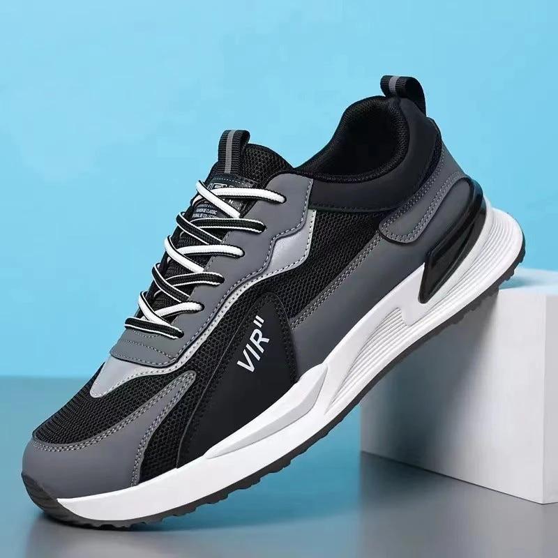 Men's MANDOTOS color block mesh casual sneakers with lace-up design, breathable outdoor shoes for running and sports.