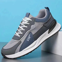 Mandotos men's color block mesh casual lace-up sneakers with breathable design for outdoor running and sports activities.