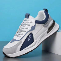 Men's color block mesh sneakers by MANDOTOS, casual lace-up shoes with breathable design, suitable for outdoor running and sports.