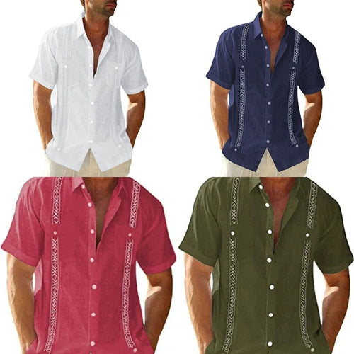 Men's Guayabera Cuban Shirt - Casual Short Sleeve Printed Streetwear - MANDOTOS
